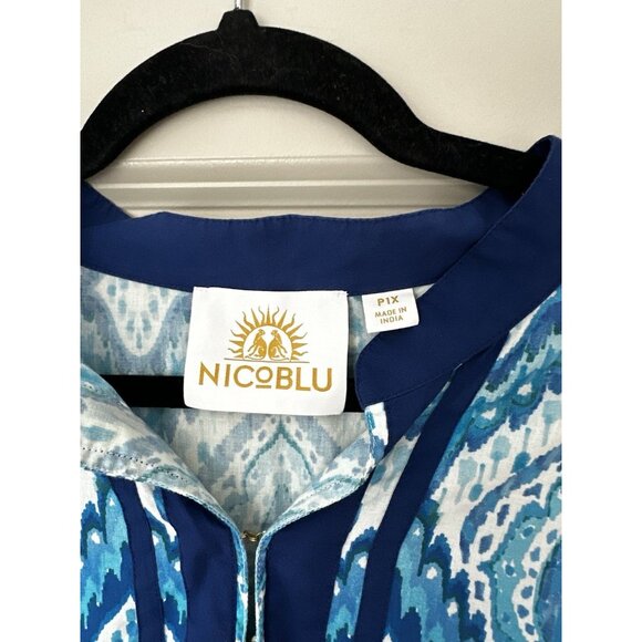 Nicoblu Nicobar Tunic in Deep Sea Blue Ikat Size 1X Petite - Picture 4 of 10
